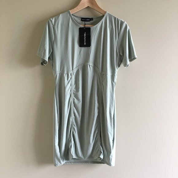 New Prettylittlething Sage Green Slinky Underbust Short Sleeve Bodycon D… - Picture 4 of 8
